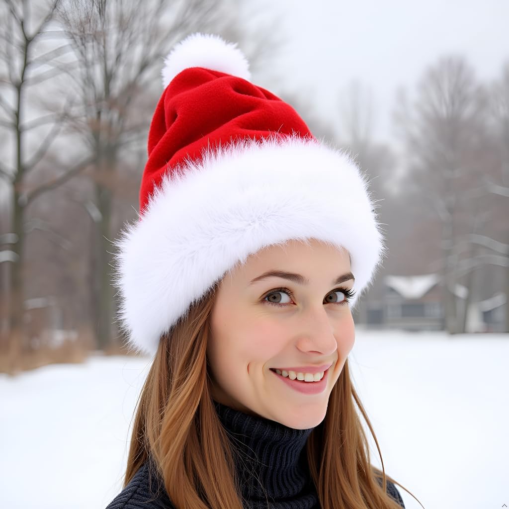 Christmas Hat, Santa Hats for Adults & Kids Red Velvet Comfort Extra Thicken Holiday Xmas Hat for New Year Festive Party