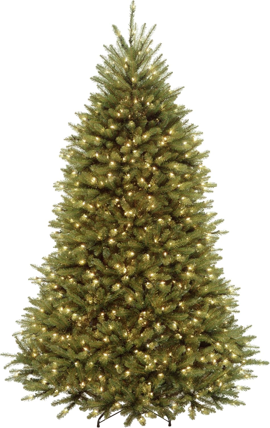 National Tree Company 7.5 ft Pre-Lit Dunhill Fir Artificial Christmas Tree, 700 LED Lights, 2,514 Tips, Foot Pedal, 10 Light Functions, Includes Stand, Green