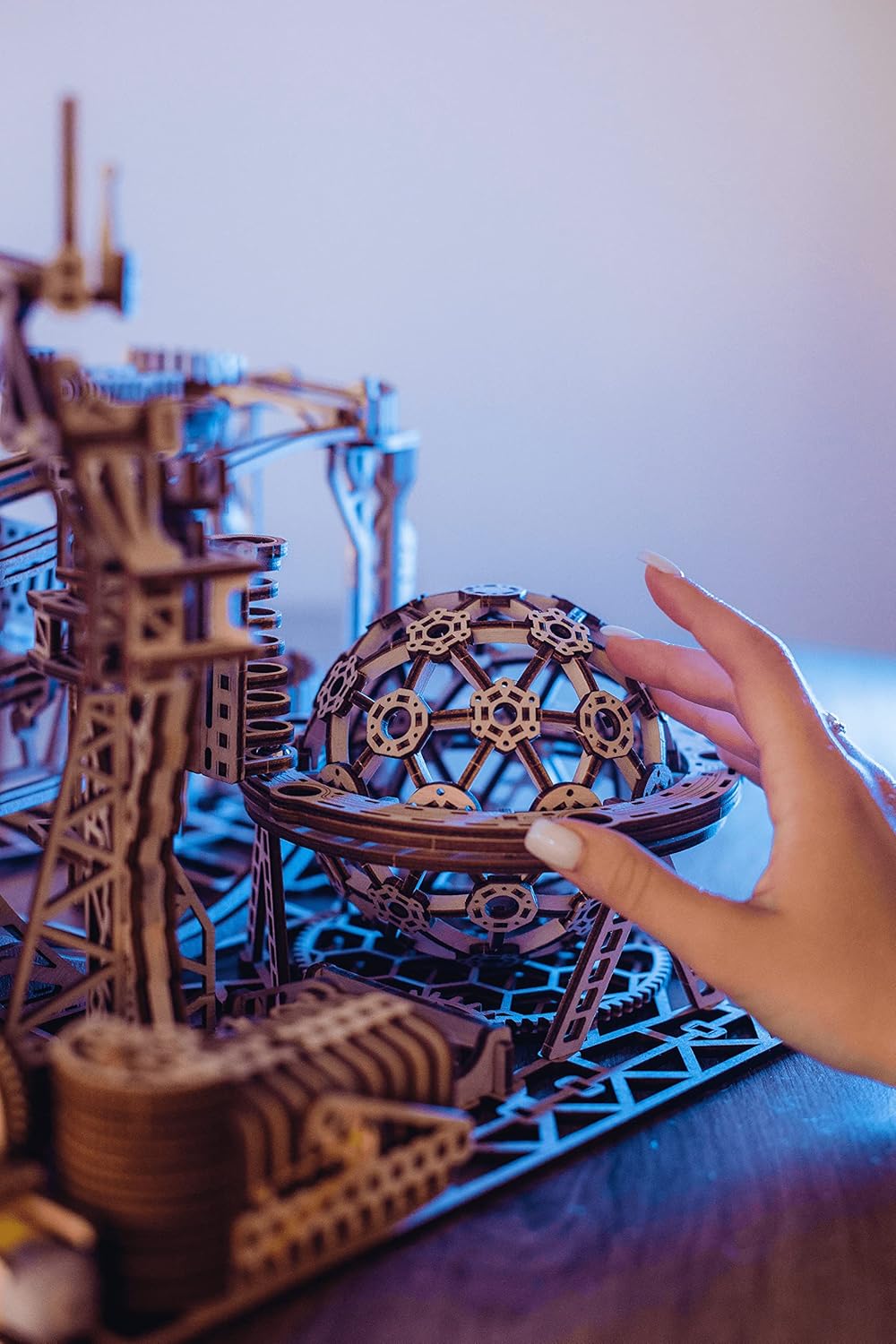 Wood Trick Wooden Marble Run Electric Motorized - 3D Wooden Puzzles for Adults to Build - 15x14 in - Roller Coaster Wooden Model Kits for Adults to Build