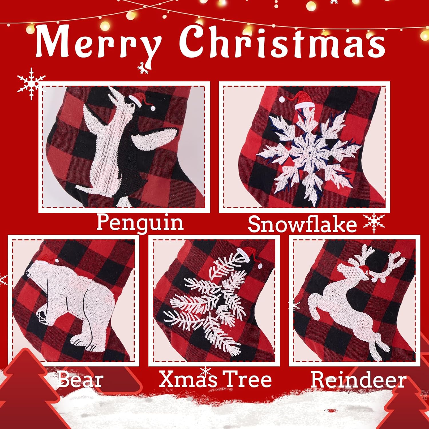 Flycalf Velvet Christmas Stockings 6 Pack Large 20 Inches with Hanging Loop Embroidery Classic Luxury Family Ornament Fireplace Hanging Stockings for Christmas Decorations