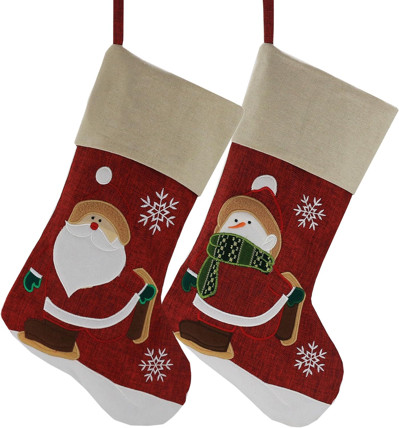 WEWILL Classic Christmas Stockings Set of 2 Elk, Snowman Xmas Character 17 inch Christmas Decorations Gift for Family Kids (Style 4)