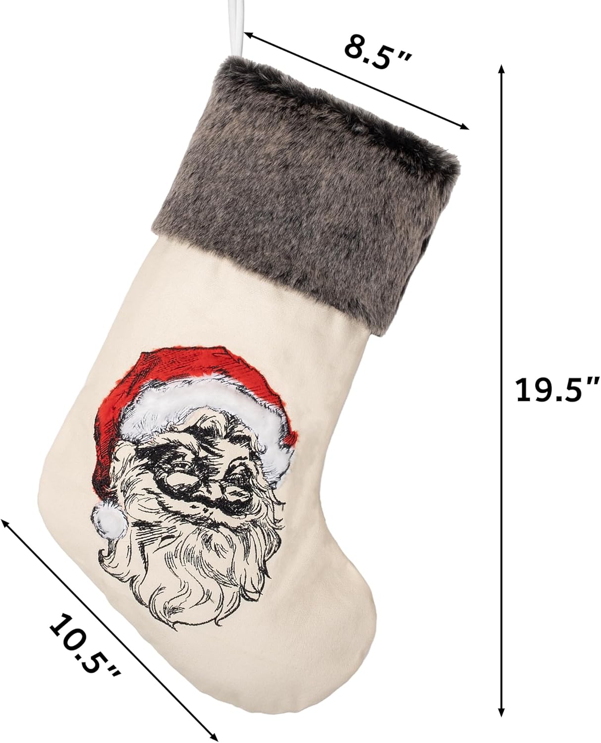 BHD BEAUTY Set of 6 Christmas Stockings Gray Burlap Buffalo Red Plaid Soft Faux Fur 20 Inches Lovely Embroidery Pattern for Family Decorations Hanging Ornament for Xmas Holiday Party