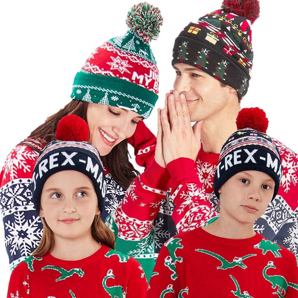 Unisex Ugly LED Christmas Hat Novelty Colorful Light-up Stylish Knitted Sweater Xmas Party Beanie Cap(6 Lights)