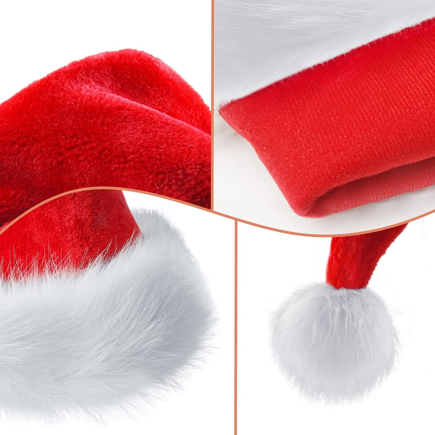 Christmas Hat, Santa Hats for Adults & Kids Red Velvet Comfort Extra Thicken Holiday Xmas Hat for New Year Festive Party