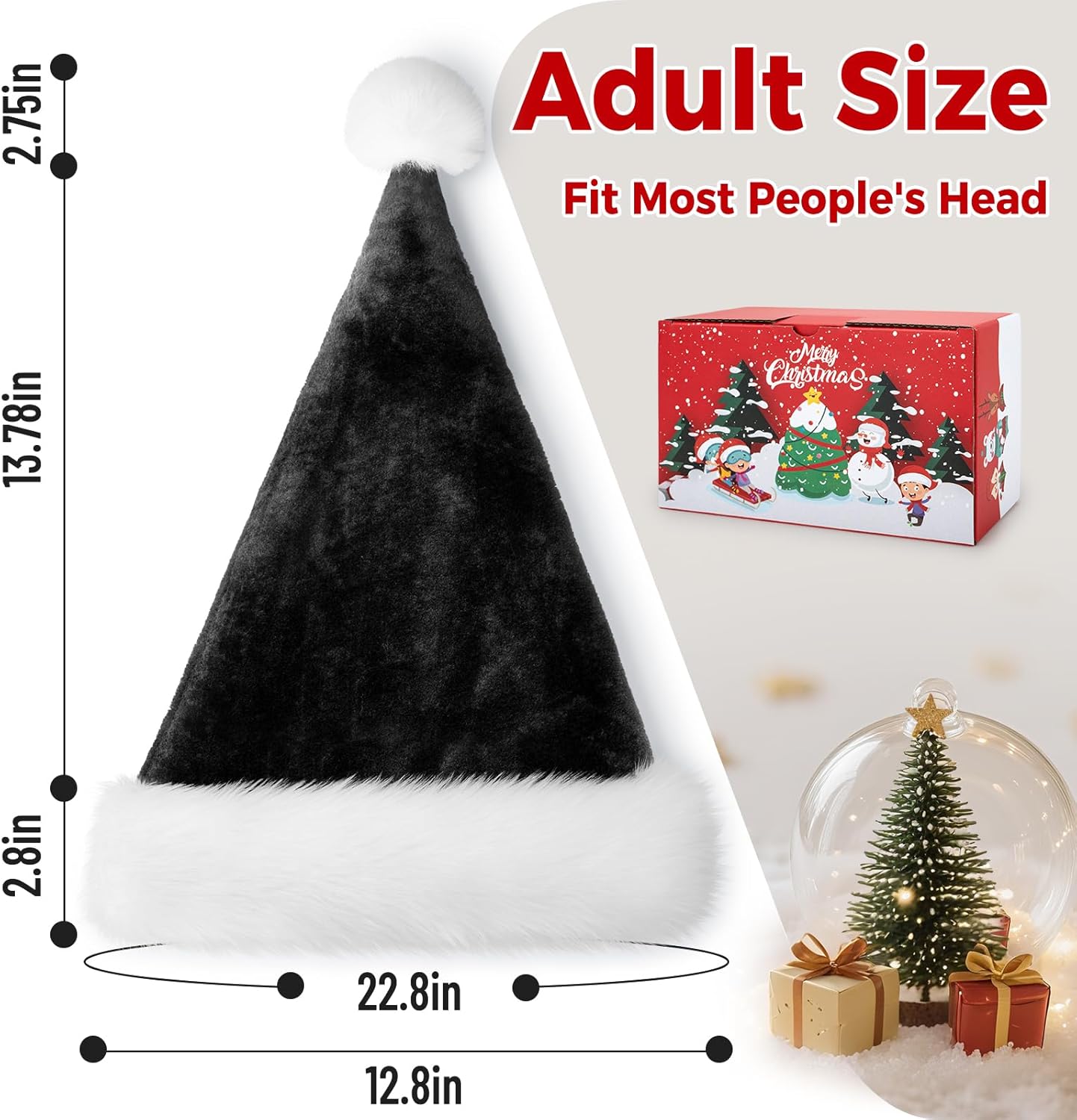 Christmas Santa Hat for Adults, Thicken Soft Velvet Comfort Classic Santa Claus Hat for New Year Party Headwear Holiday