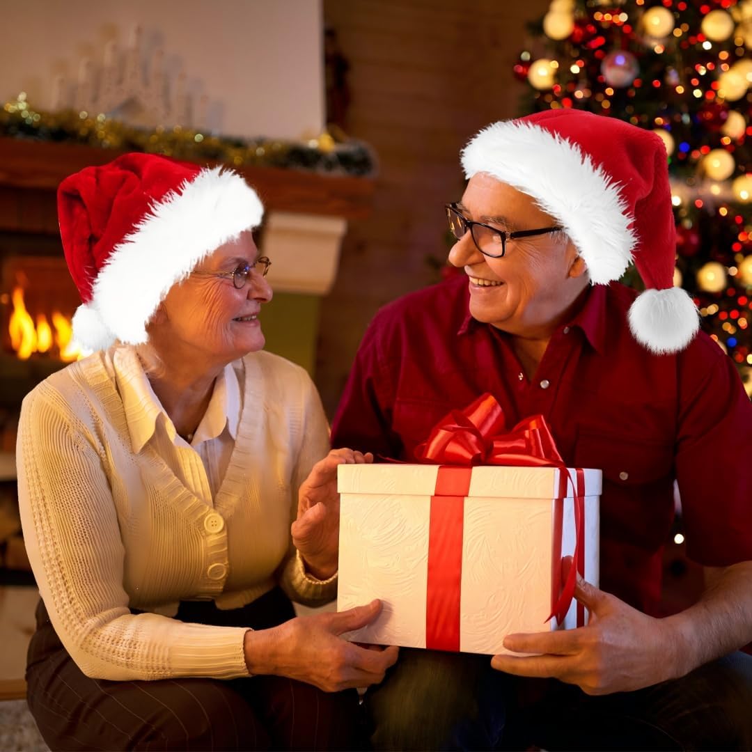 Christmas Hat, Santa Hats for Adults & Kids Red Velvet Comfort Extra Thicken Holiday Xmas Hat for New Year Festive Party