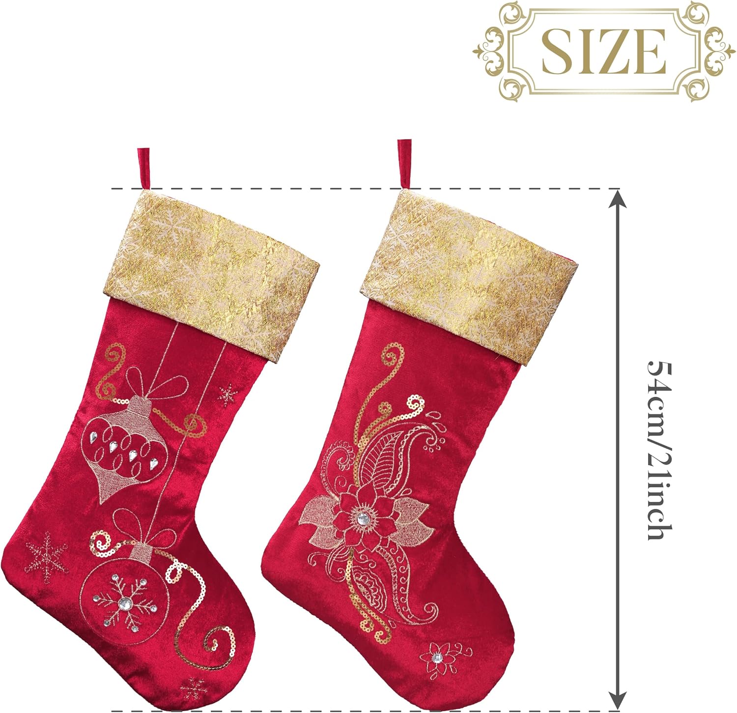 Valery Madelyn 21 Inches Christmas Stockings Decorations, 2 Pack White and Gold Stockings Embroidered in Gold Thread, Elegant Stocking Christmas with Name Tag for Fireplace Decor