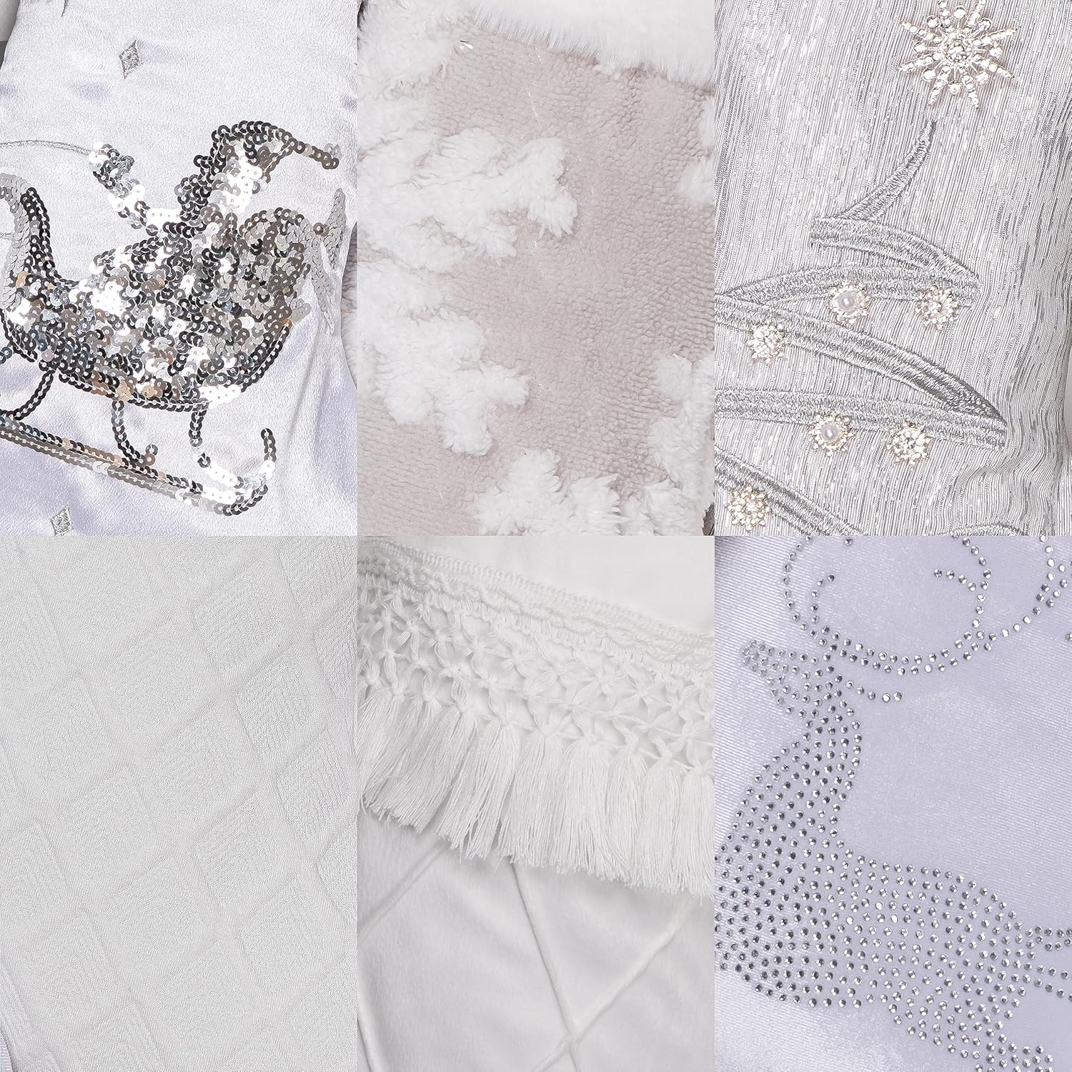 BHD BEAUTY Set of 6 Christmas Stockings Gray Burlap Buffalo Red Plaid Soft Faux Fur 20 Inches Lovely Embroidery Pattern for Family Decorations Hanging Ornament for Xmas Holiday Party