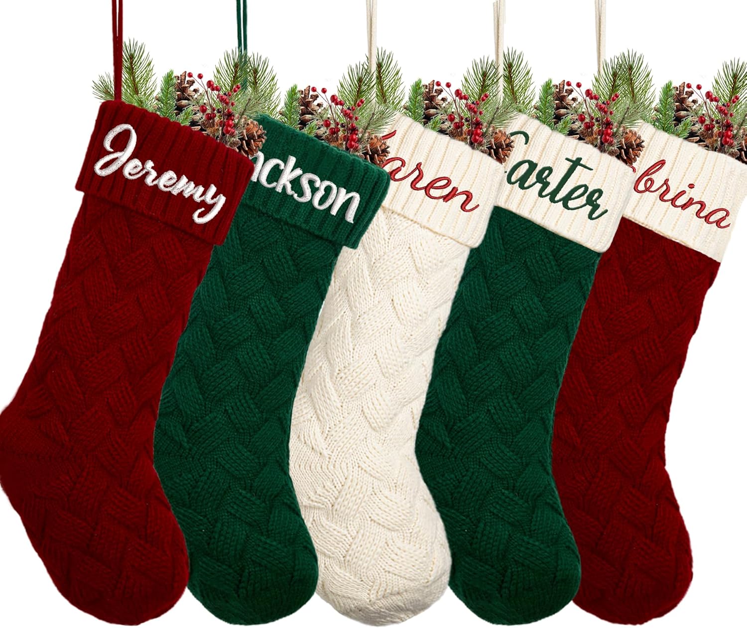 Flycalf Velvet Christmas Stockings 6 Pack Large 20 Inches with Hanging Loop Embroidery Classic Luxury Family Ornament Fireplace Hanging Stockings for Christmas Decorations