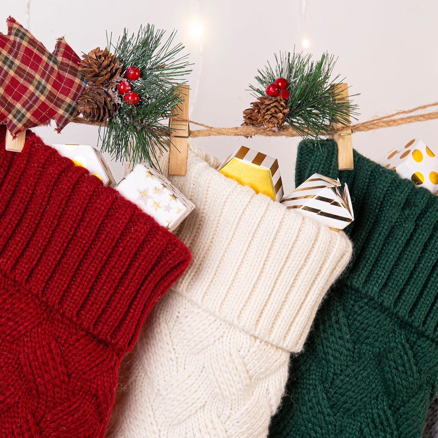 Flycalf Velvet Christmas Stockings 6 Pack Large 20 Inches with Hanging Loop Embroidery Classic Luxury Family Ornament Fireplace Hanging Stockings for Christmas Decorations