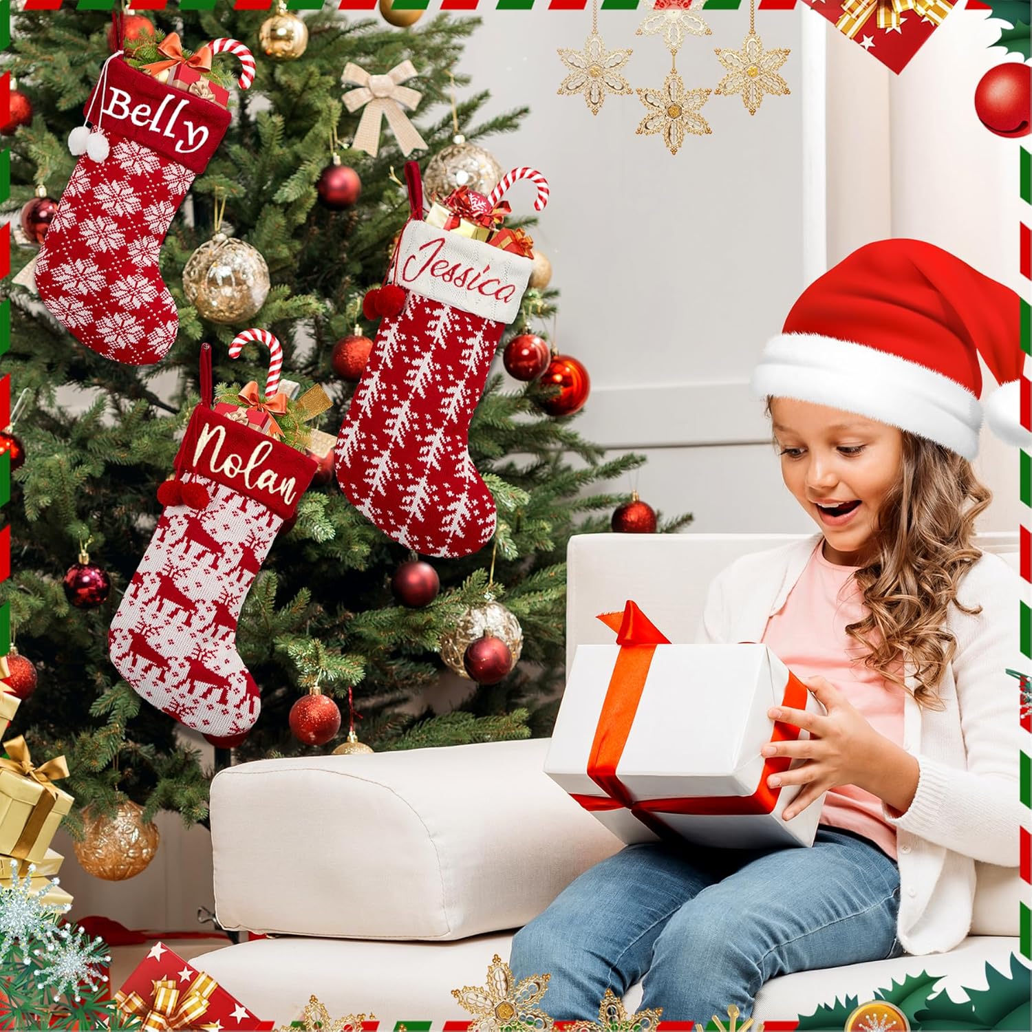 Flycalf Velvet Christmas Stockings 6 Pack Large 20 Inches with Hanging Loop Embroidery Classic Luxury Family Ornament Fireplace Hanging Stockings for Christmas Decorations