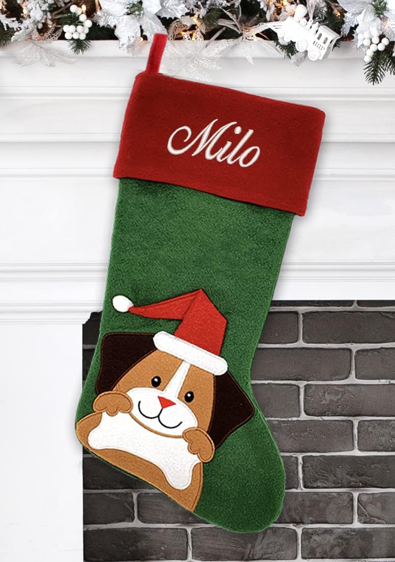 Personalized Christmas Stocking - Santa Stocking - Embroidered Name - Large 18.5inch, Traditional Red and Green, Family Holiday Season Decor