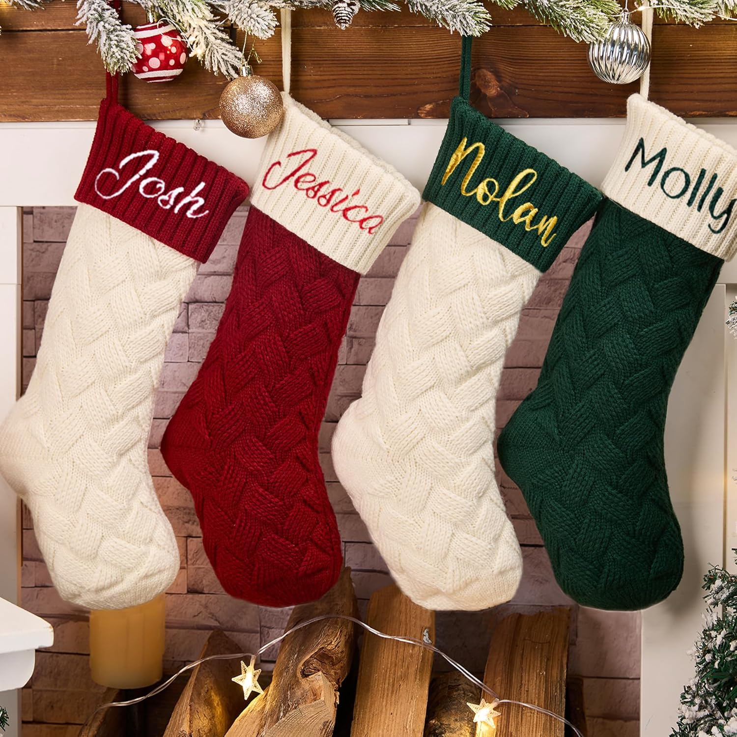 Flycalf Velvet Christmas Stockings 6 Pack Large 20 Inches with Hanging Loop Embroidery Classic Luxury Family Ornament Fireplace Hanging Stockings for Christmas Decorations