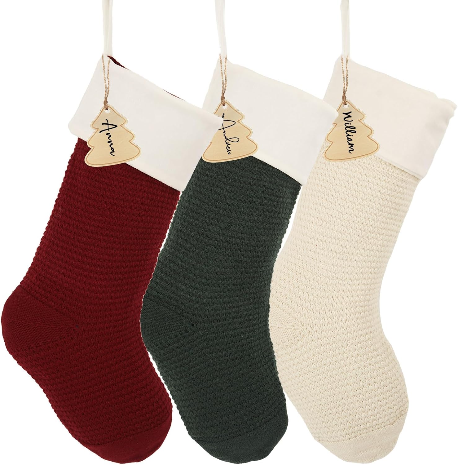 Flycalf Velvet Christmas Stockings 6 Pack Large 20 Inches with Hanging Loop Embroidery Classic Luxury Family Ornament Fireplace Hanging Stockings for Christmas Decorations