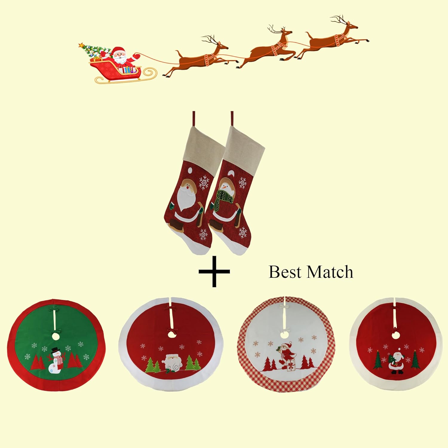 WEWILL Classic Christmas Stockings Set of 2 Elk, Snowman Xmas Character 17 inch Christmas Decorations Gift for Family Kids (Style 4)