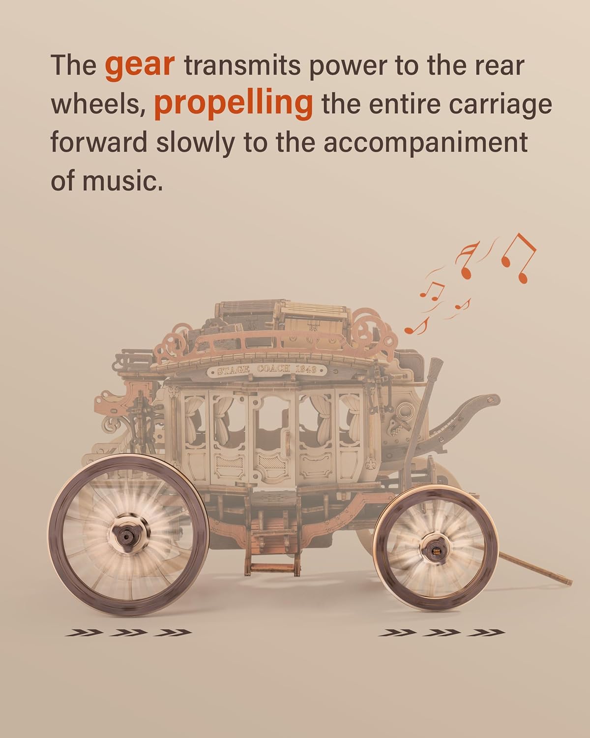 ROBOTIME Stagecoach Wooden Music Box Puzzle AMKA1, Valentines Day Gift 3D Wooden Puzzles for Adults, Mechanical 3D Model to Build, Birthday Anniversary Day Gift Hobby STEM Kits