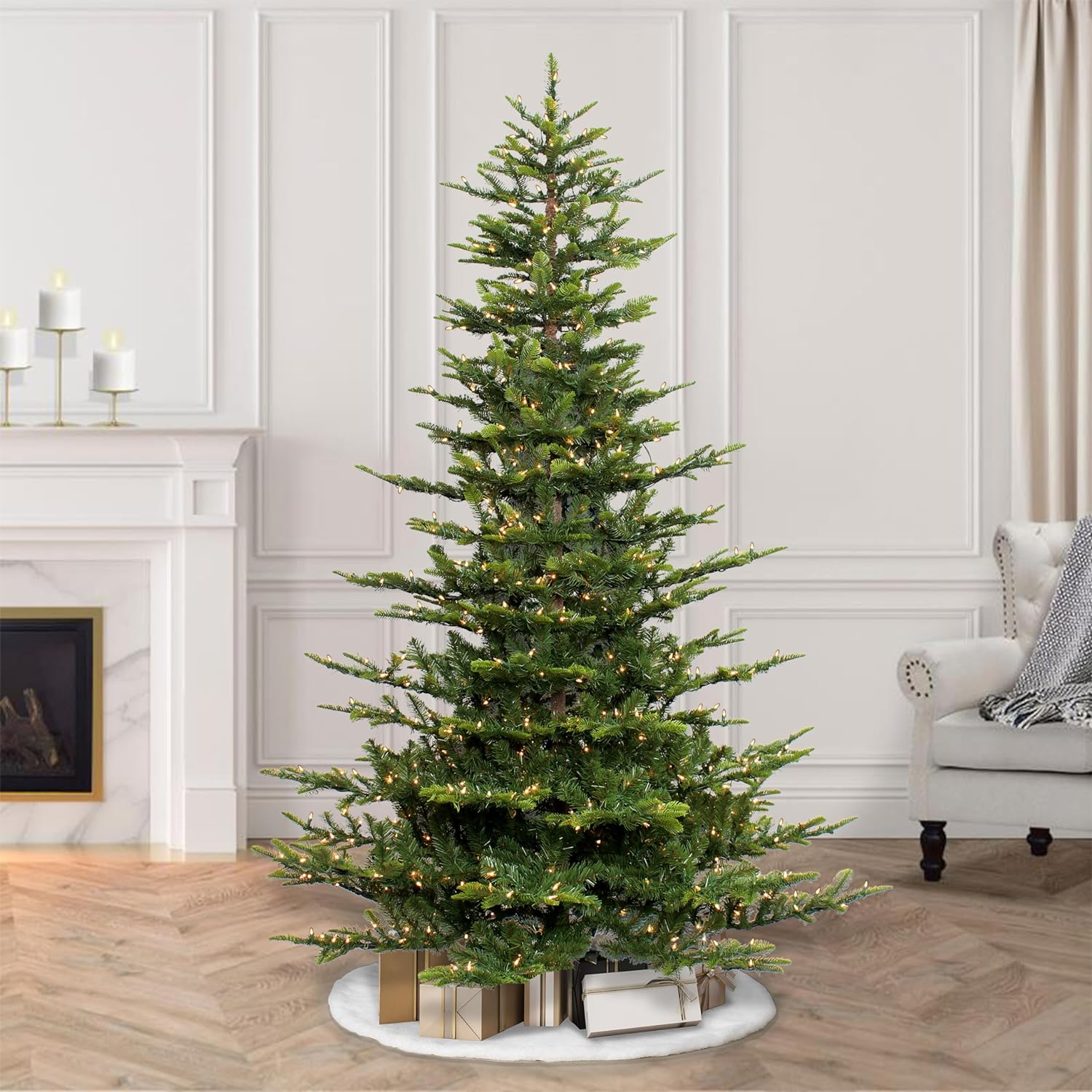 7.5ft Pre-Lit Aspen Fir Artificial Christmas Tree with 700 Clear Lights, 1319 Realistic Dense Branch Tips, Easy Setup Artificial Trees with Sturdy Metal Stand