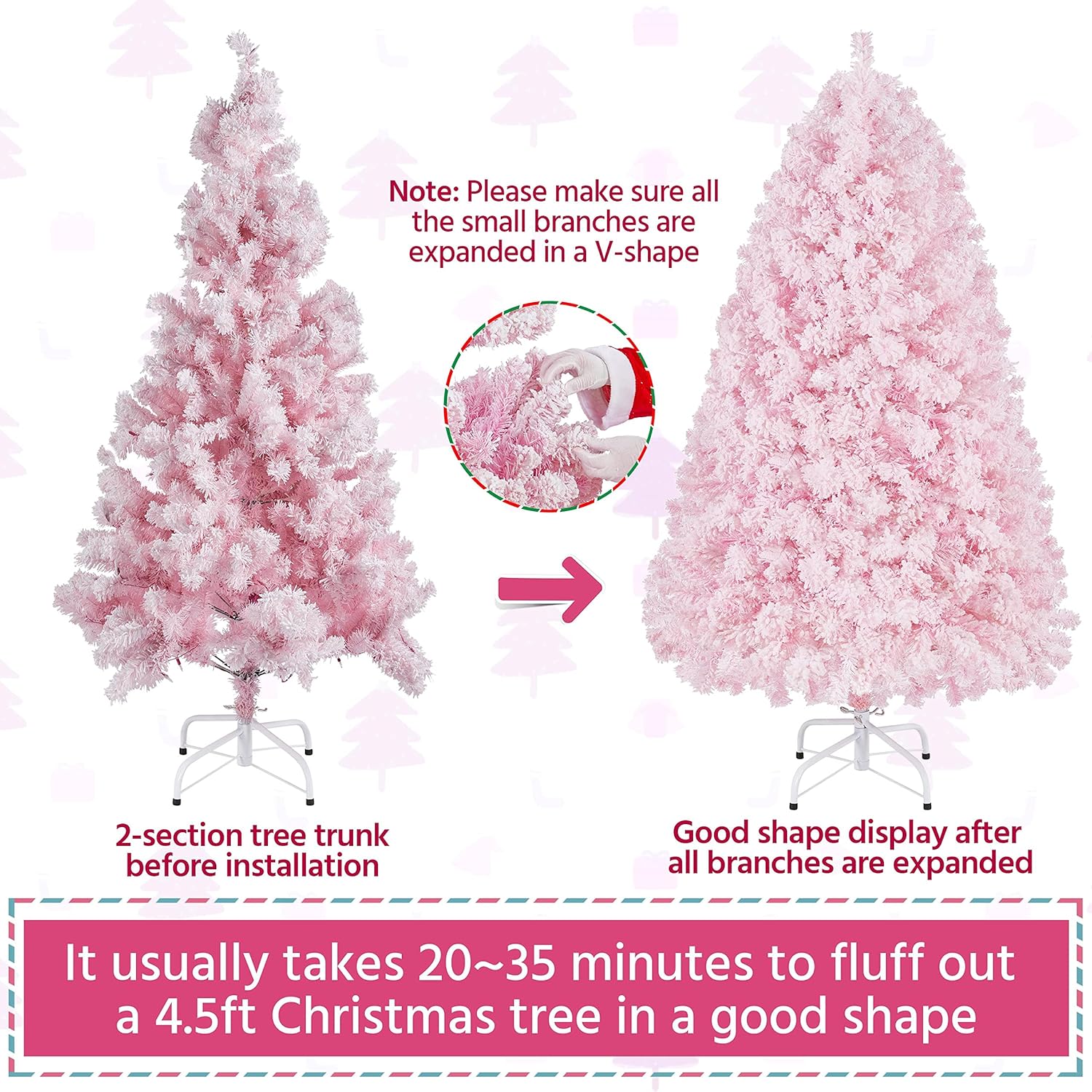 6ft Snow Flocked Pre-lit Christmas Tree with 250 Warm White Lights, 820 Lush Branch Tips & Quick-Assembly Hinged Design, Full Artificial Xmas Tree for Winter Holiday Décor, Green & White