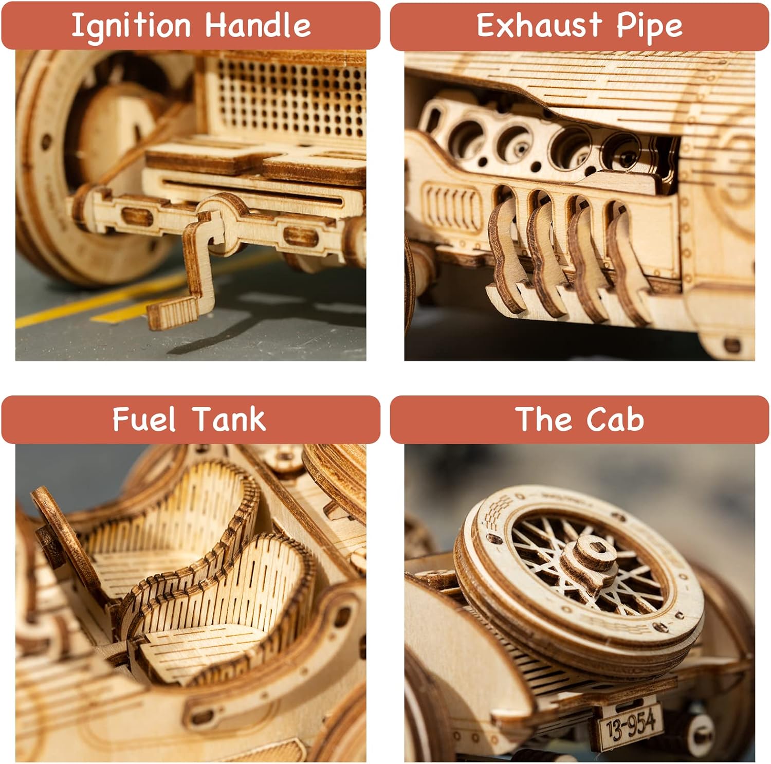 ROKR Model Car Kits Wooden 3D Puzzles Model Building Kits for Adults to Build-Educational Brain Teaser Assembly Model, Desk Decor/DIY Hobbies/Gifts for Teens&Kid (Prime Steam Express/12.1*2.7*3.3)