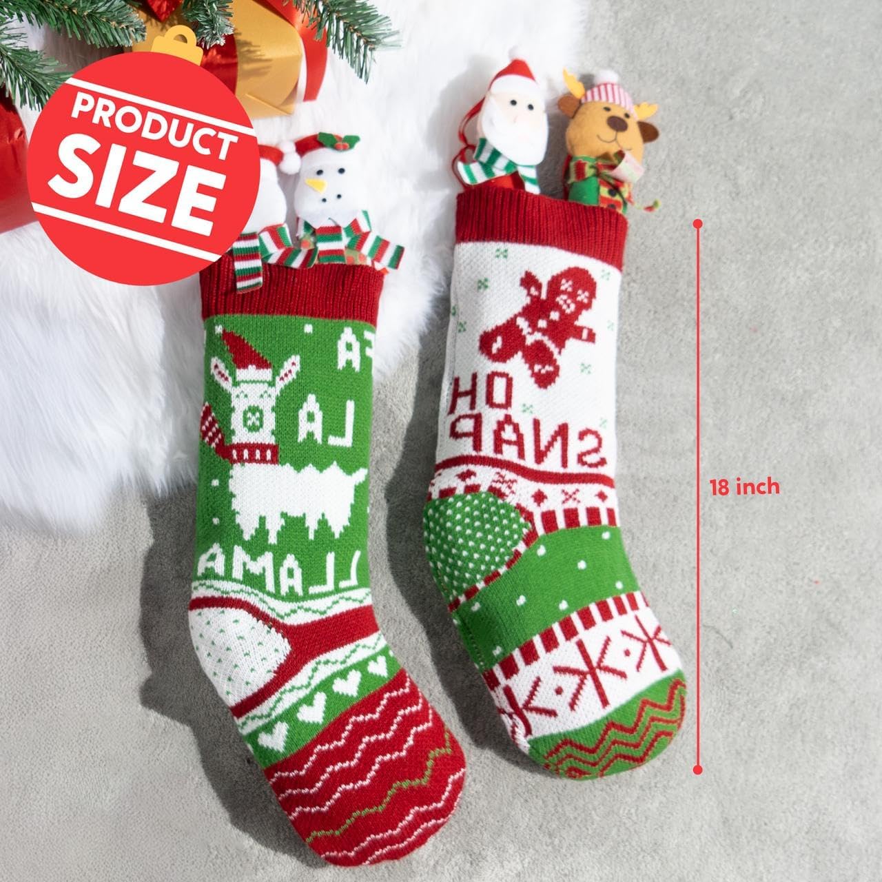 JOYIN 3 Pack 18” Christmas Stockings, Large Size Rustic Cable Knit Xmas Stocking in Red & Green, for Family Holiday Season Decorations