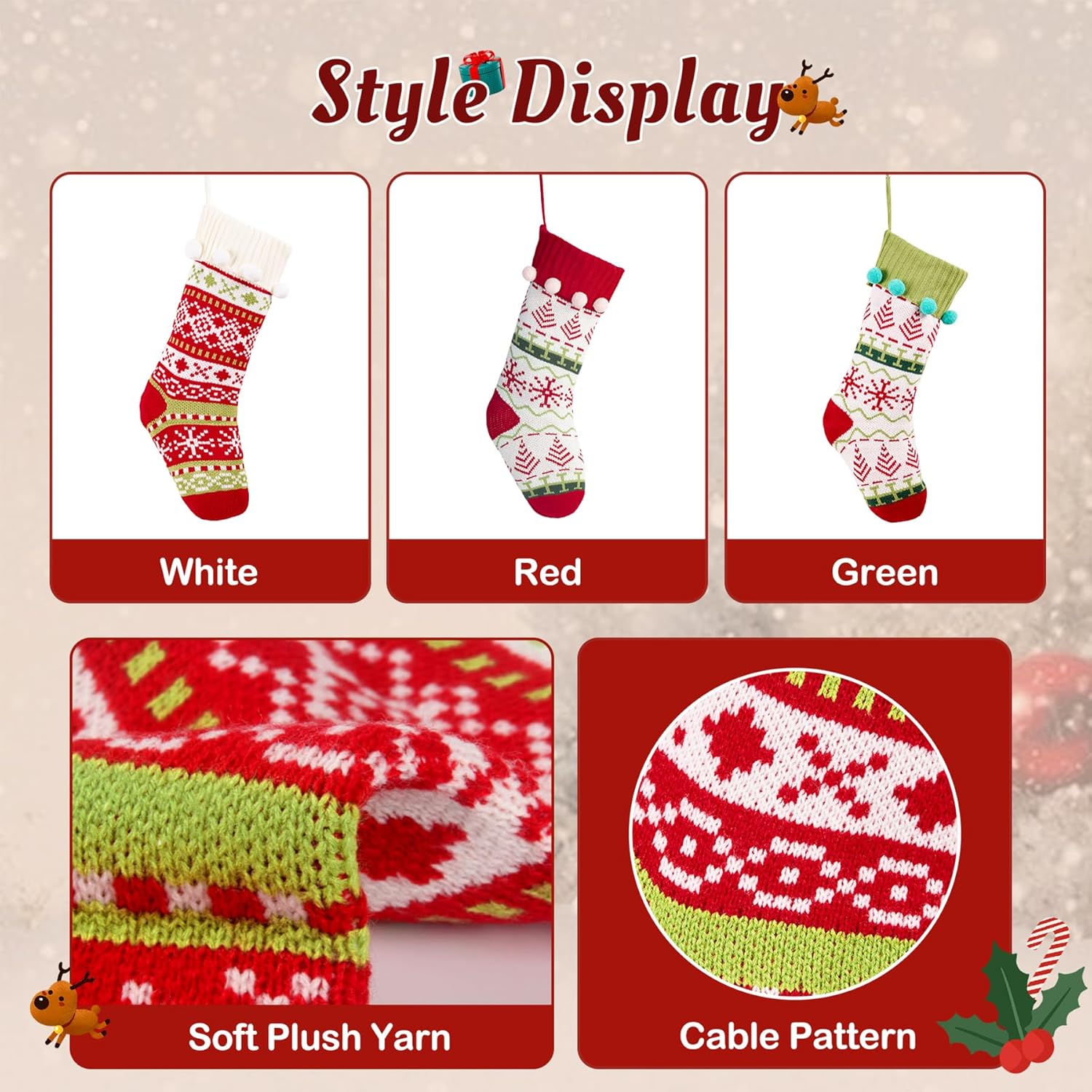 Flycalf Velvet Christmas Stockings 6 Pack Large 20 Inches with Hanging Loop Embroidery Classic Luxury Family Ornament Fireplace Hanging Stockings for Christmas Decorations