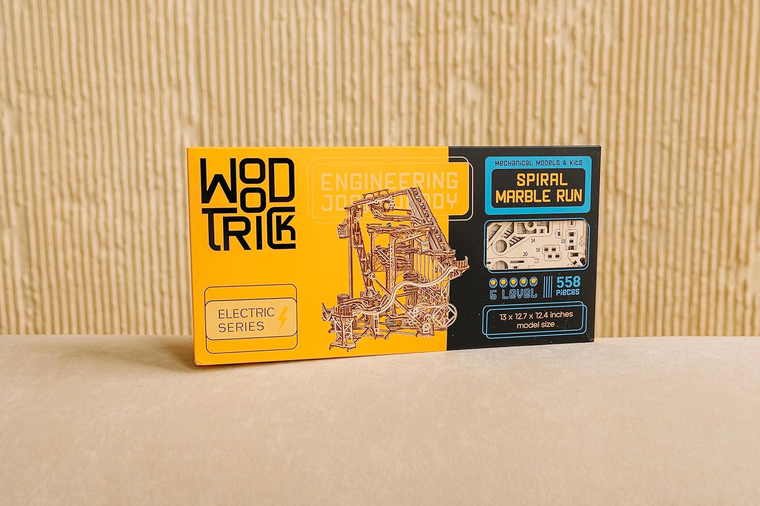 Wood Trick Wooden Marble Run Spiral Electric Motorized - Wooden 3D Puzzles for Adults to Build - 13x13 - Roller Coaster Mechanical Wooden Model Kits for Adults to Build