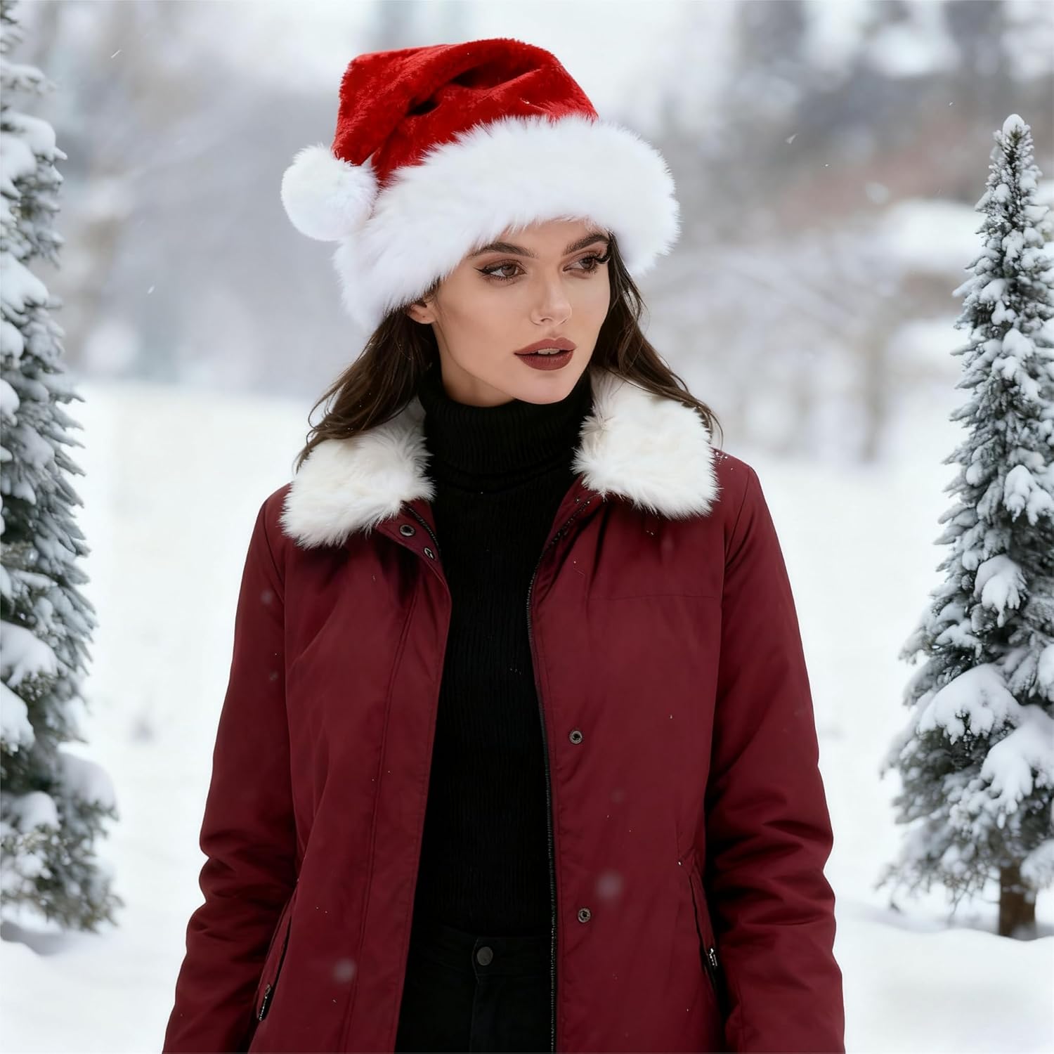 Christmas Hat, Santa Hats for Adults & Kids Red Velvet Comfort Extra Thicken Holiday Xmas Hat for New Year Festive Party