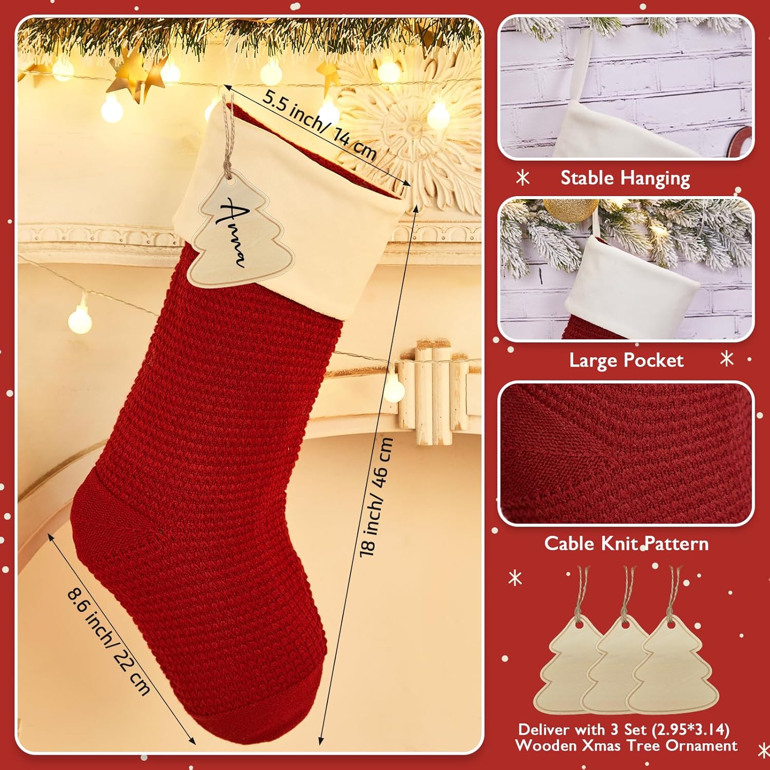 Flycalf Velvet Christmas Stockings 6 Pack Large 20 Inches with Hanging Loop Embroidery Classic Luxury Family Ornament Fireplace Hanging Stockings for Christmas Decorations