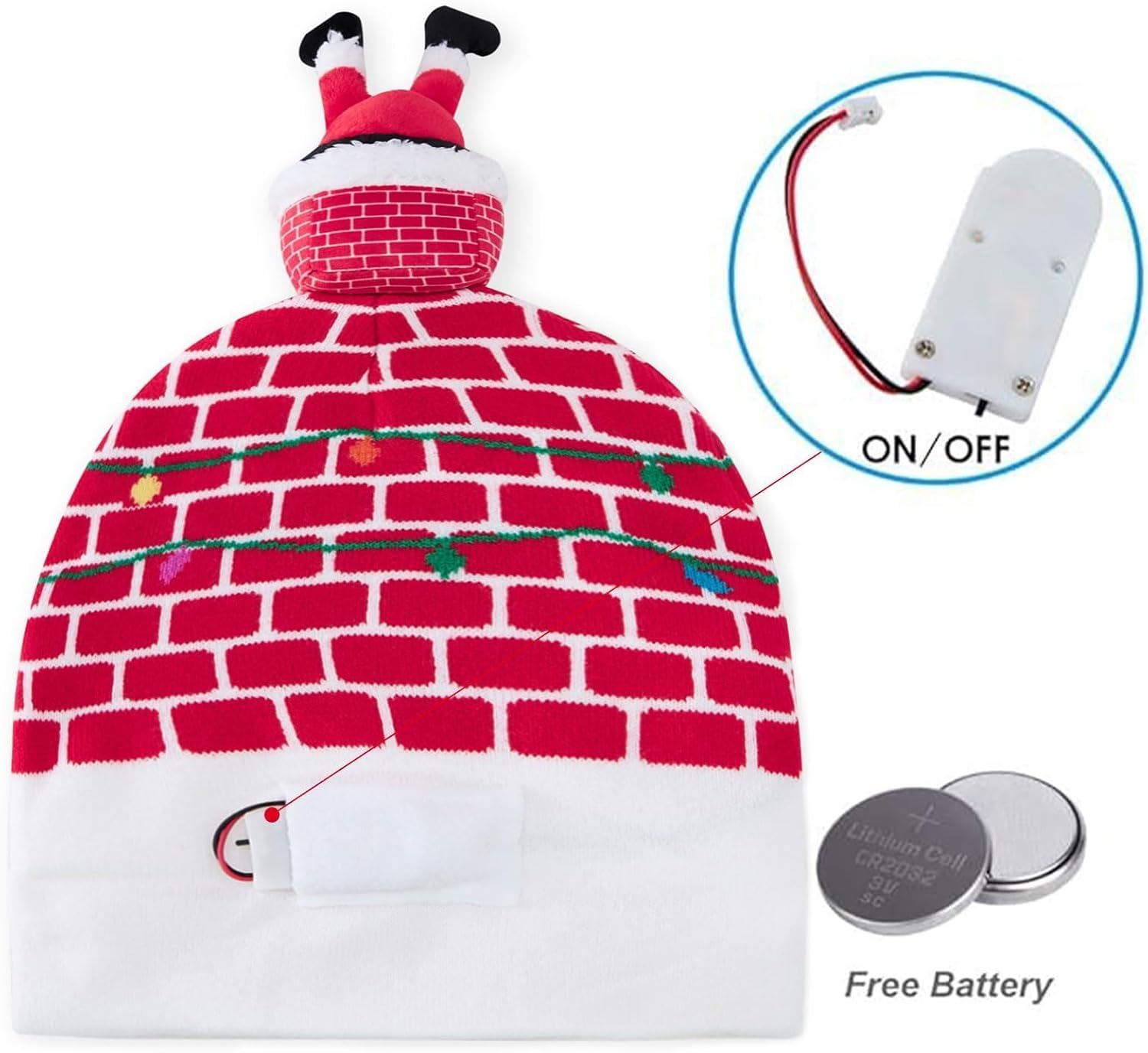 Unisex Ugly LED Christmas Hat Novelty Colorful Light-up Stylish Knitted Sweater Xmas Party Beanie Cap(6 Lights)