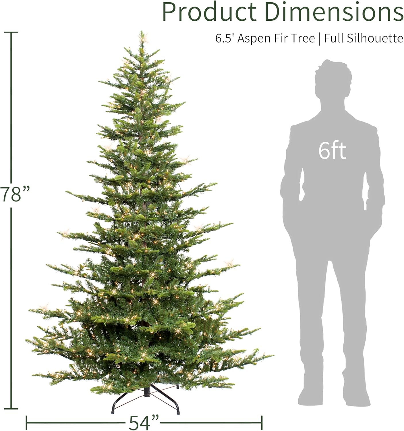 7.5ft Pre-Lit Aspen Fir Artificial Christmas Tree with 700 Clear Lights, 1319 Realistic Dense Branch Tips, Easy Setup Artificial Trees with Sturdy Metal Stand