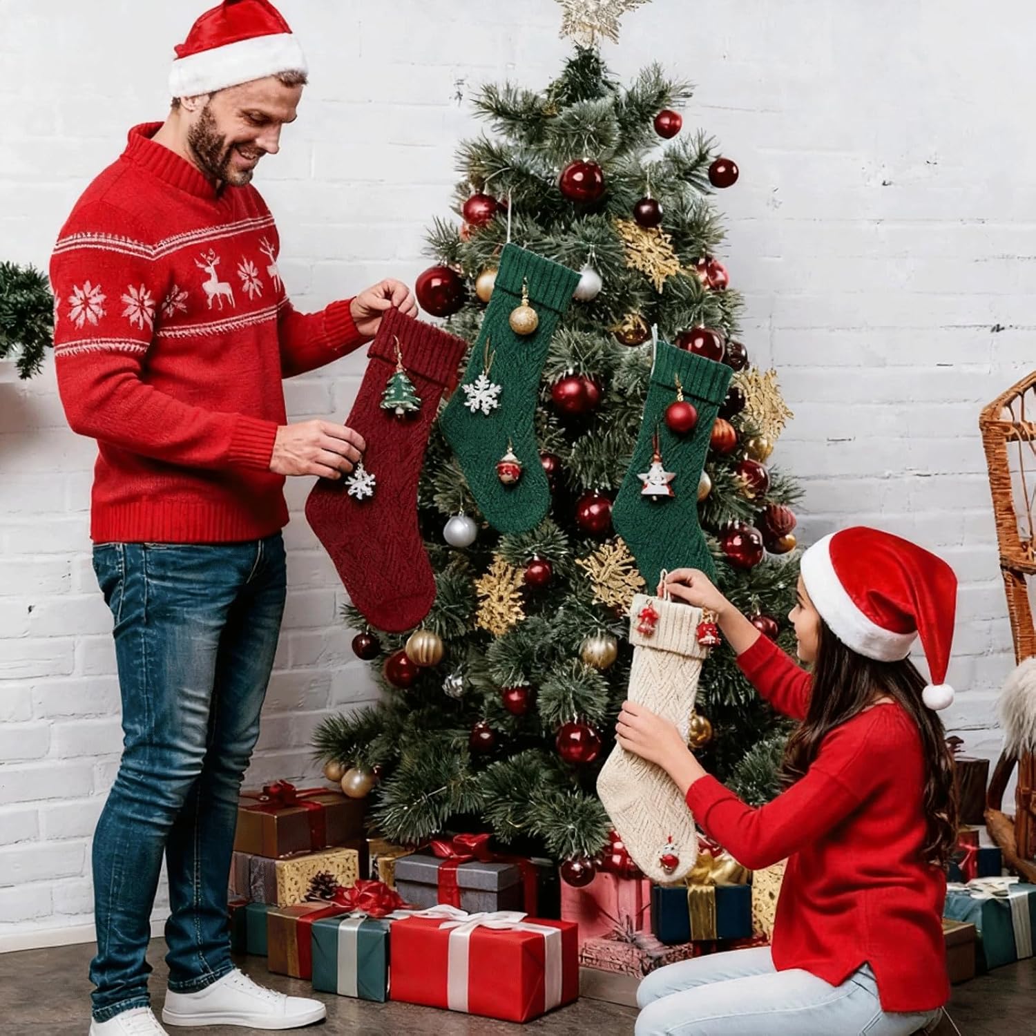 Flycalf Velvet Christmas Stockings 6 Pack Large 20 Inches with Hanging Loop Embroidery Classic Luxury Family Ornament Fireplace Hanging Stockings for Christmas Decorations