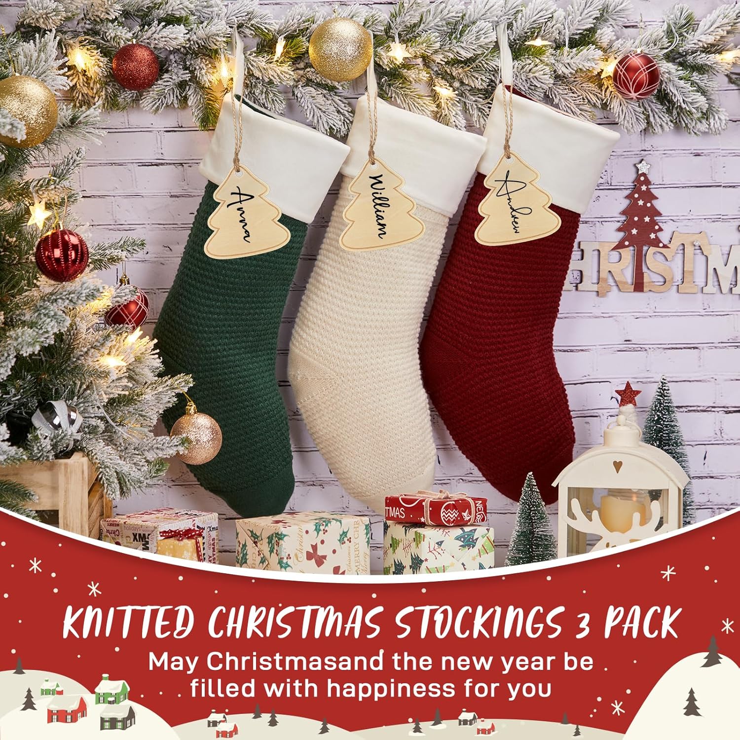 Flycalf Velvet Christmas Stockings 6 Pack Large 20 Inches with Hanging Loop Embroidery Classic Luxury Family Ornament Fireplace Hanging Stockings for Christmas Decorations