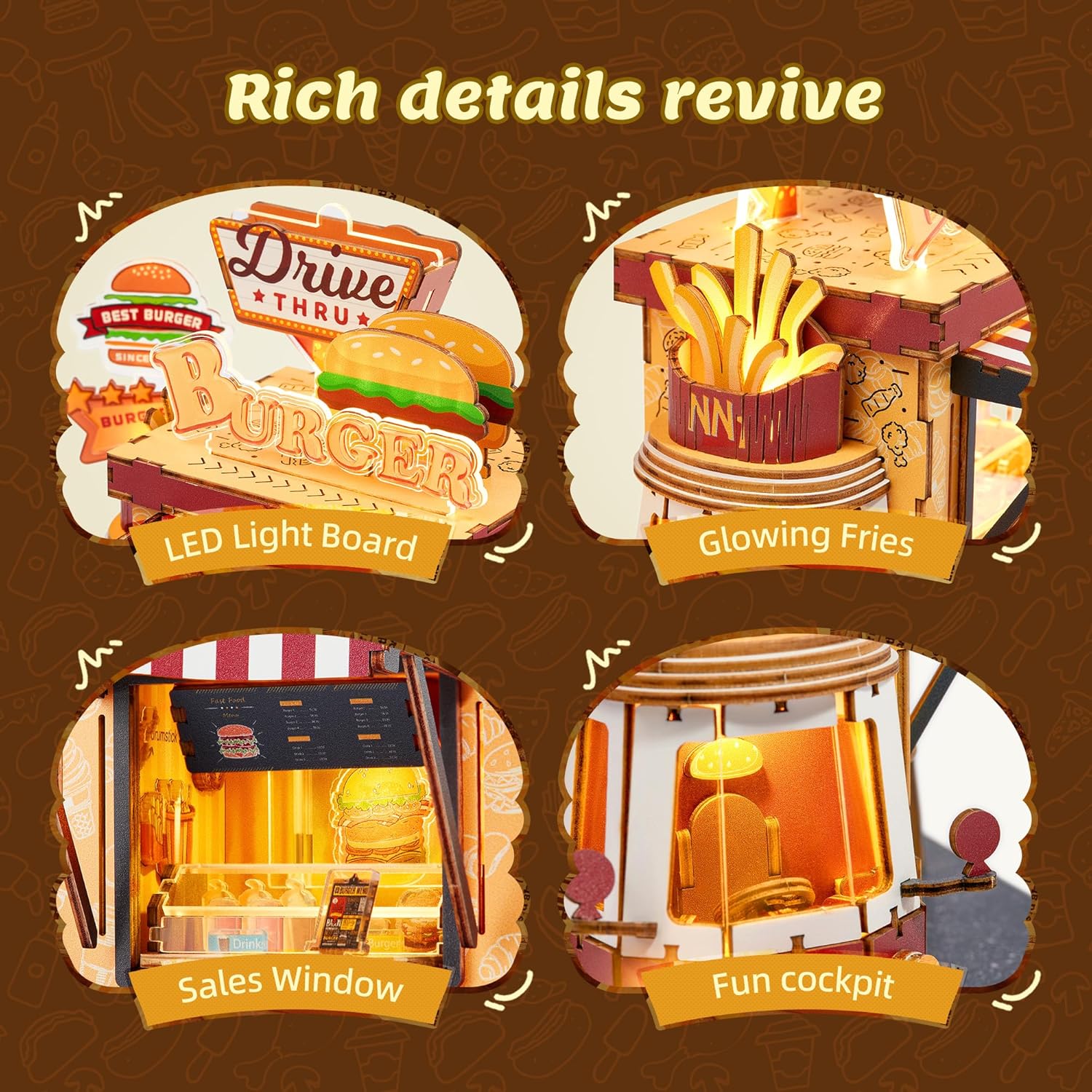 FUNPOLA 3D Wood Puzzle Travel Truck Model - DIY Miniature Adventure Truck Kit with LED Lights - Creative Gift for Kids and Adults(Travel Truck)