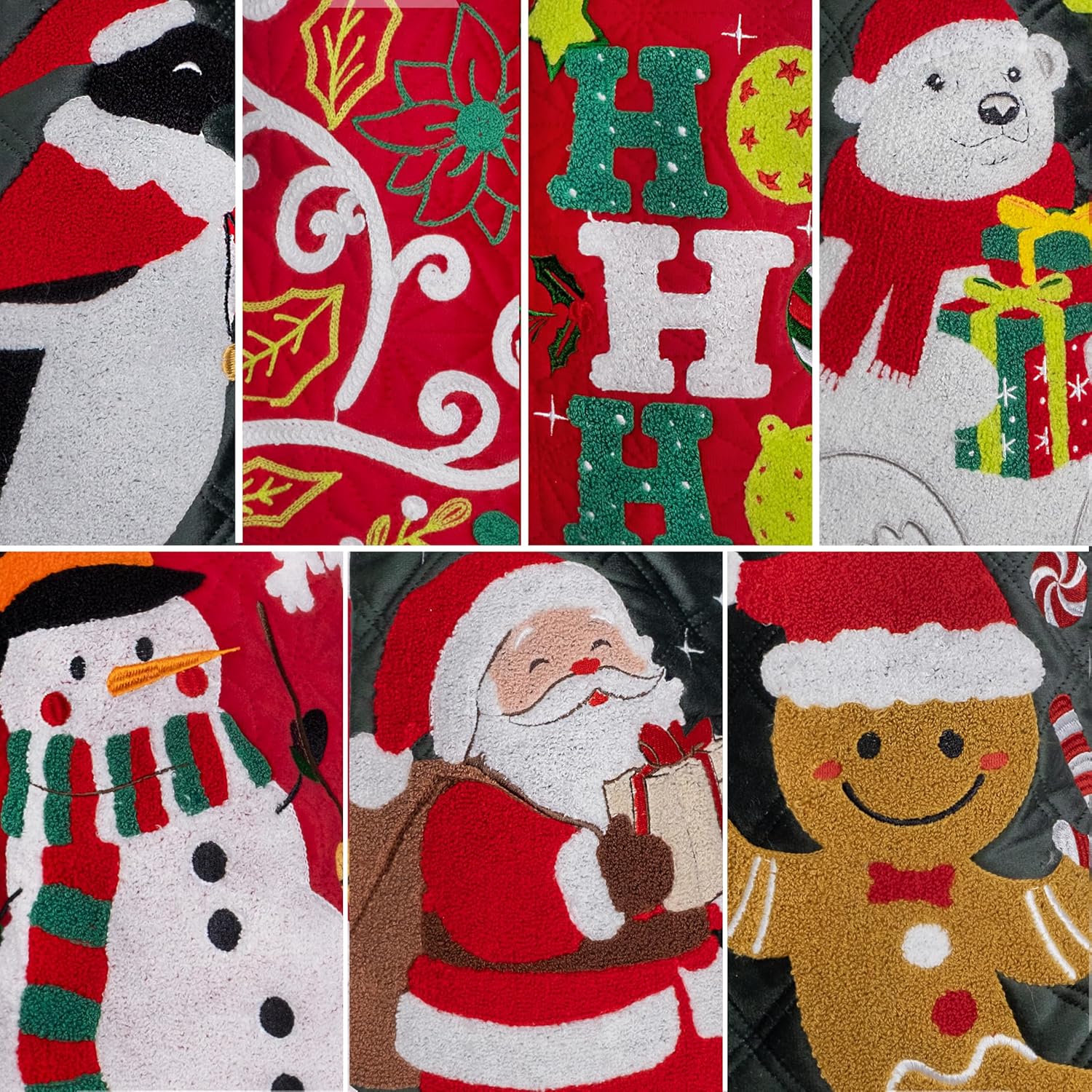 BHD BEAUTY Set of 6 Christmas Stockings Gray Burlap Buffalo Red Plaid Soft Faux Fur 20 Inches Lovely Embroidery Pattern for Family Decorations Hanging Ornament for Xmas Holiday Party