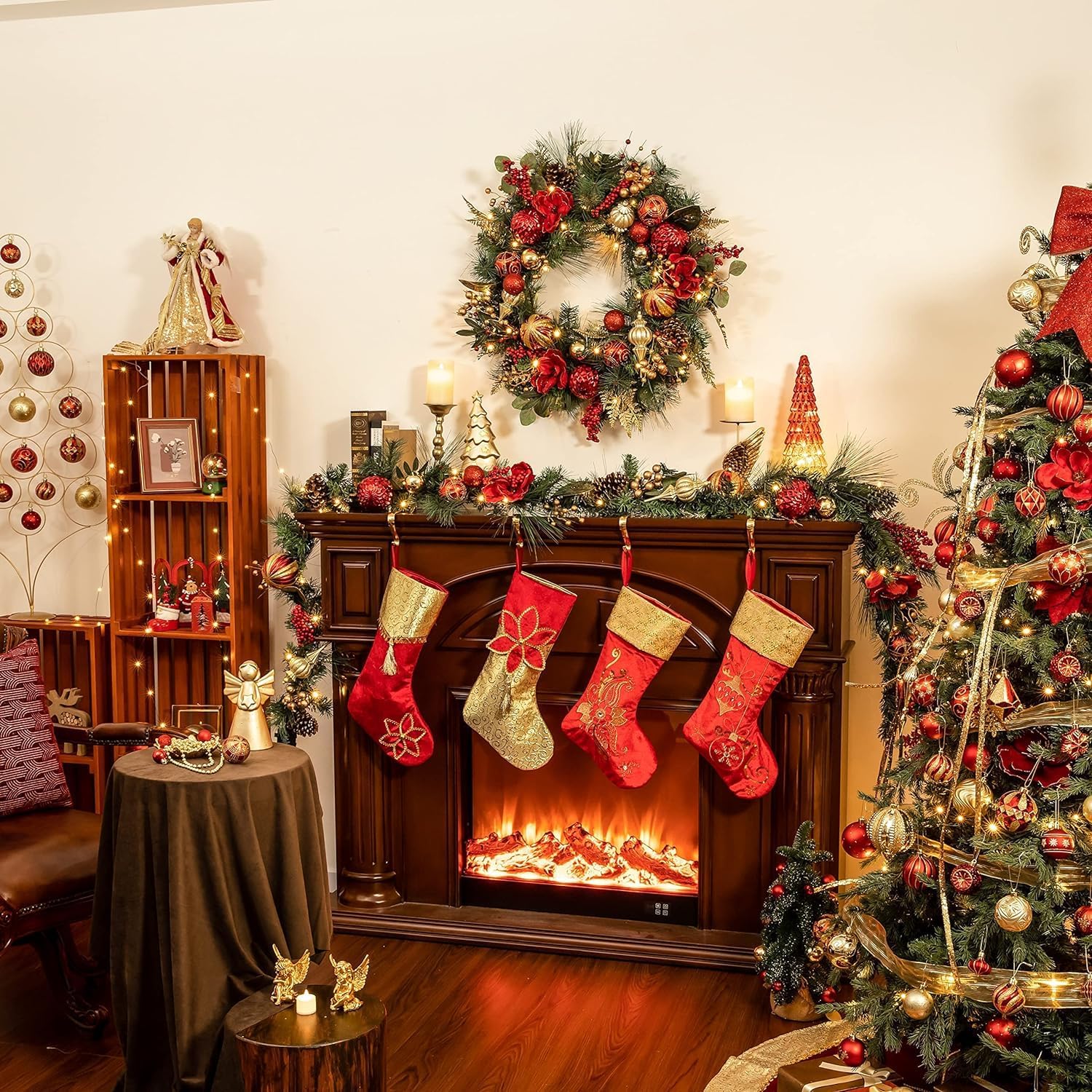 Valery Madelyn 21 Inches Christmas Stockings Decorations, 2 Pack White and Gold Stockings Embroidered in Gold Thread, Elegant Stocking Christmas with Name Tag for Fireplace Decor