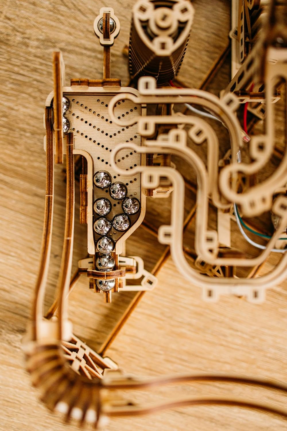 Wood Trick Wooden Marble Run Spiral Electric Motorized - Wooden 3D Puzzles for Adults to Build - 13x13 - Roller Coaster Mechanical Wooden Model Kits for Adults to Build