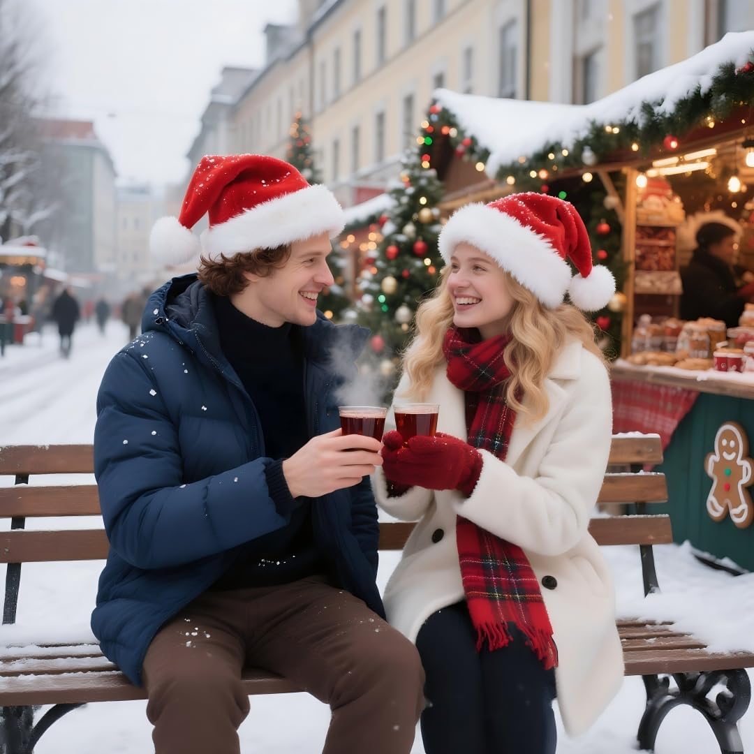 Christmas Hat, Santa Hats for Adults & Kids Red Velvet Comfort Extra Thicken Holiday Xmas Hat for New Year Festive Party