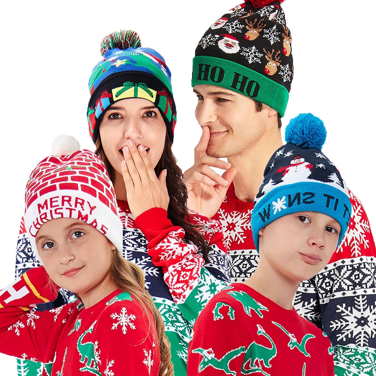 Unisex Ugly LED Christmas Hat Novelty Colorful Light-up Stylish Knitted Sweater Xmas Party Beanie Cap(6 Lights)