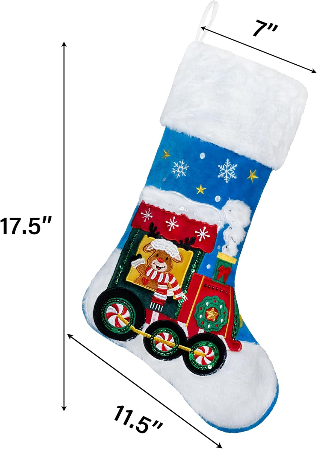 BHD BEAUTY Set of 6 Christmas Stockings Gray Burlap Buffalo Red Plaid Soft Faux Fur 20 Inches Lovely Embroidery Pattern for Family Decorations Hanging Ornament for Xmas Holiday Party