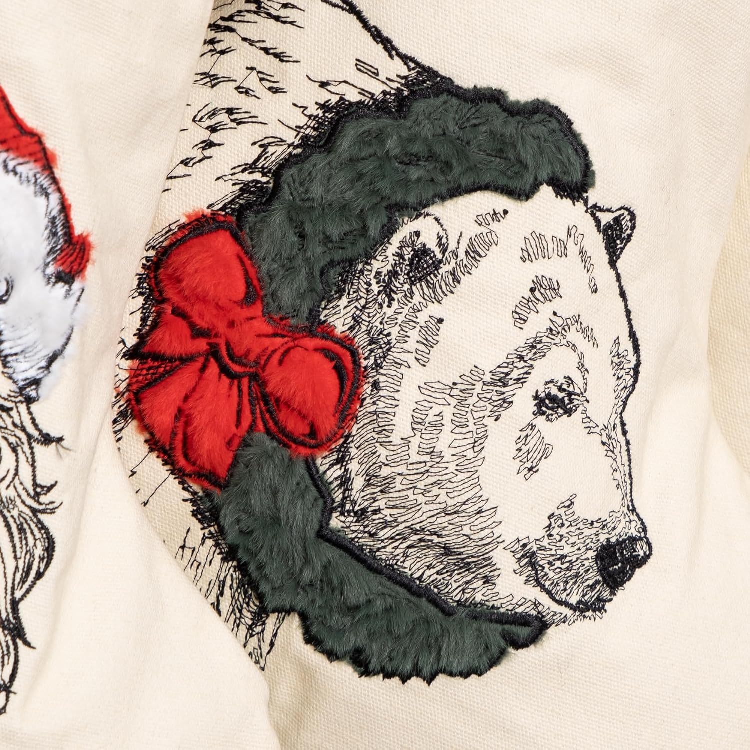 BHD BEAUTY Set of 6 Christmas Stockings Gray Burlap Buffalo Red Plaid Soft Faux Fur 20 Inches Lovely Embroidery Pattern for Family Decorations Hanging Ornament for Xmas Holiday Party