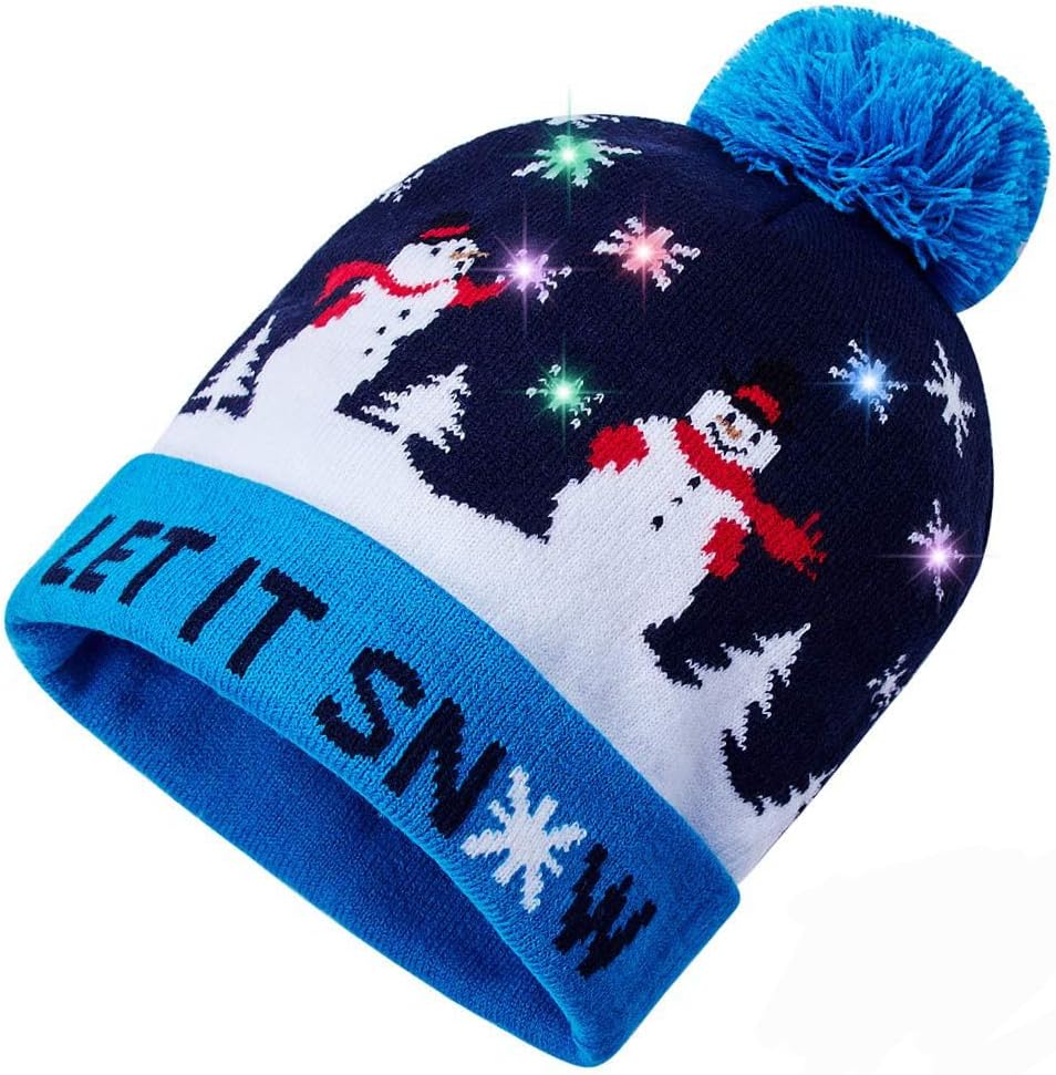 Unisex Ugly LED Christmas Hat Novelty Colorful Light-up Stylish Knitted Sweater Xmas Party Beanie Cap(6 Lights)