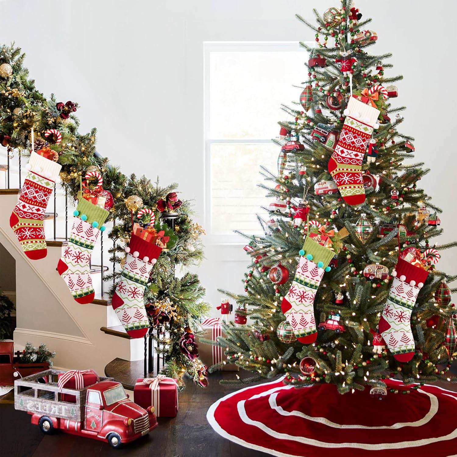 Flycalf Velvet Christmas Stockings 6 Pack Large 20 Inches with Hanging Loop Embroidery Classic Luxury Family Ornament Fireplace Hanging Stockings for Christmas Decorations