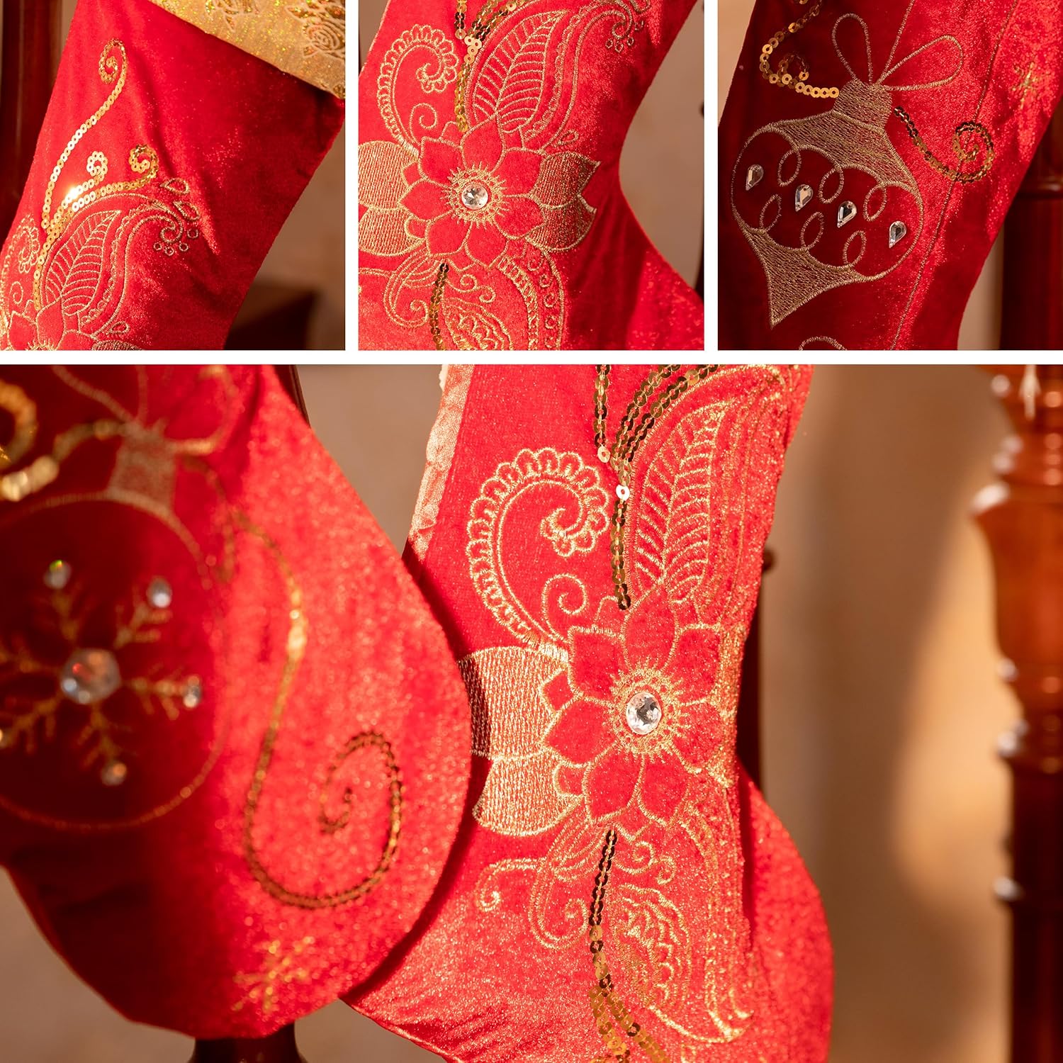 Valery Madelyn 21 Inches Christmas Stockings Decorations, 2 Pack White and Gold Stockings Embroidered in Gold Thread, Elegant Stocking Christmas with Name Tag for Fireplace Decor