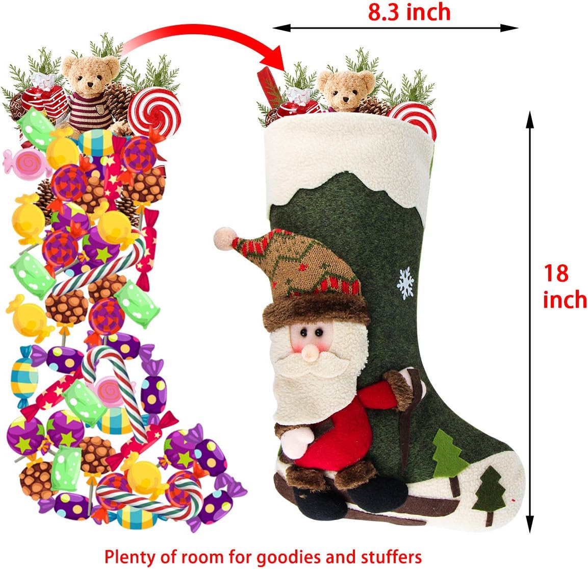 Dreampark Christmas Stockings 4 Pack 18 Big Xmas Stockings Decoration - Santa Snowman Reindeer Penguin Family Stockings for Home Decor Set of 4