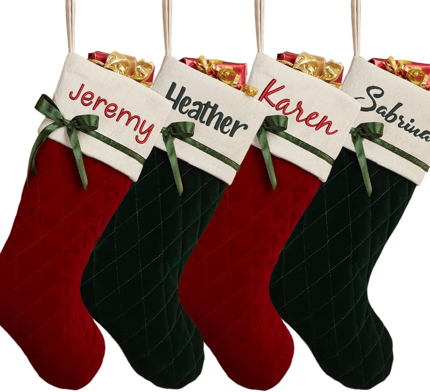 Flycalf Velvet Christmas Stockings 6 Pack Large 20 Inches with Hanging Loop Embroidery Classic Luxury Family Ornament Fireplace Hanging Stockings for Christmas Decorations