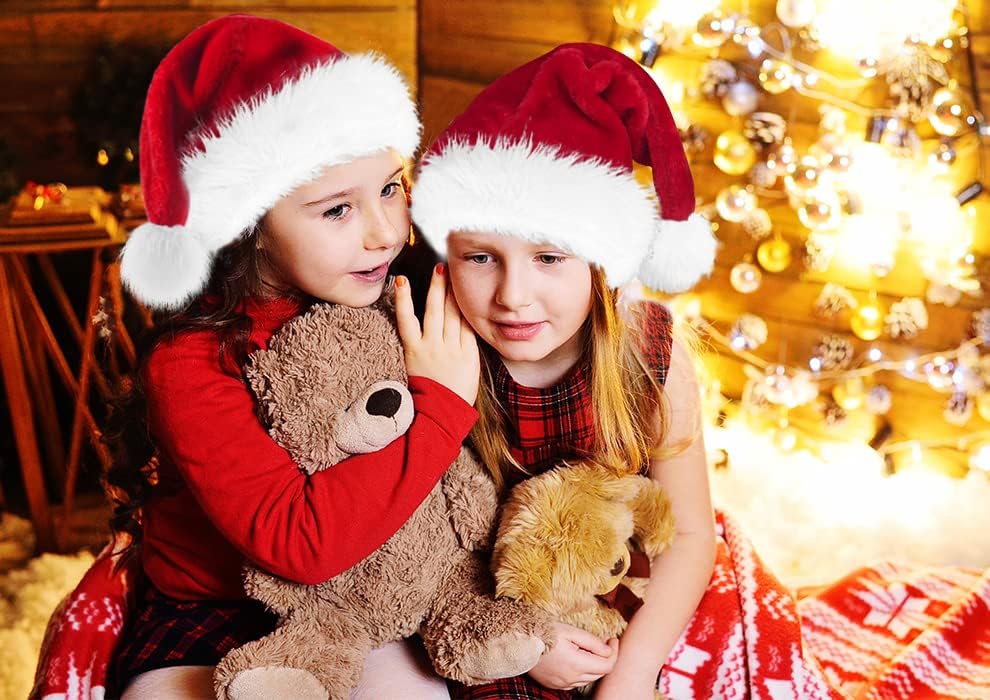 Christmas Hat, Santa Hats for Adults & Kids Red Velvet Comfort Extra Thicken Holiday Xmas Hat for New Year Festive Party