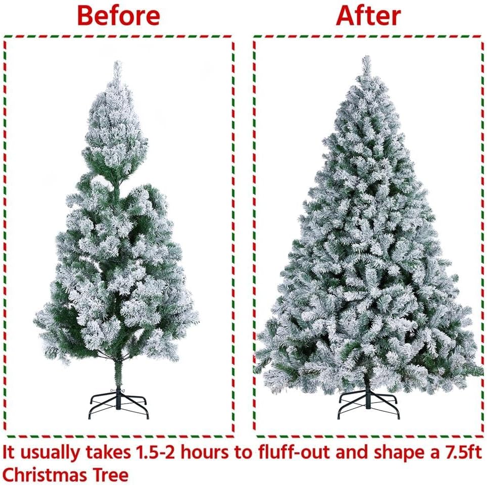 6ft Snow Flocked Pre-lit Christmas Tree with 250 Warm White Lights, 820 Lush Branch Tips & Quick-Assembly Hinged Design, Full Artificial Xmas Tree for Winter Holiday Décor, Green & White