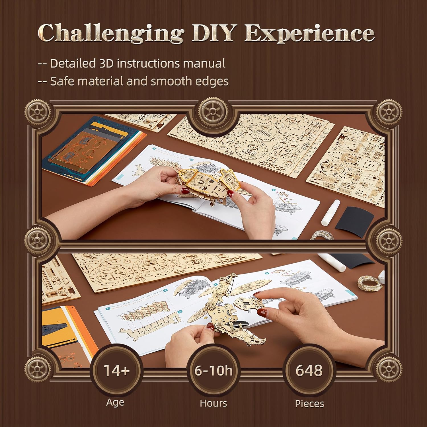 FUNPOLA LED 3D Wood Puzzle Fantasy Airship Model - Steampunk DIY Craft Kit with LED Lights – Intricate Wooden Airship Model Building Set for Teens and Adults(White)