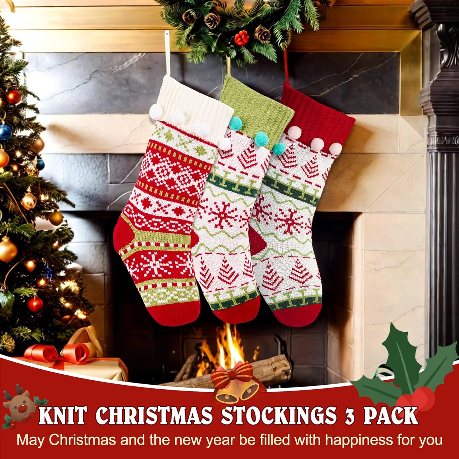 Flycalf Velvet Christmas Stockings 6 Pack Large 20 Inches with Hanging Loop Embroidery Classic Luxury Family Ornament Fireplace Hanging Stockings for Christmas Decorations