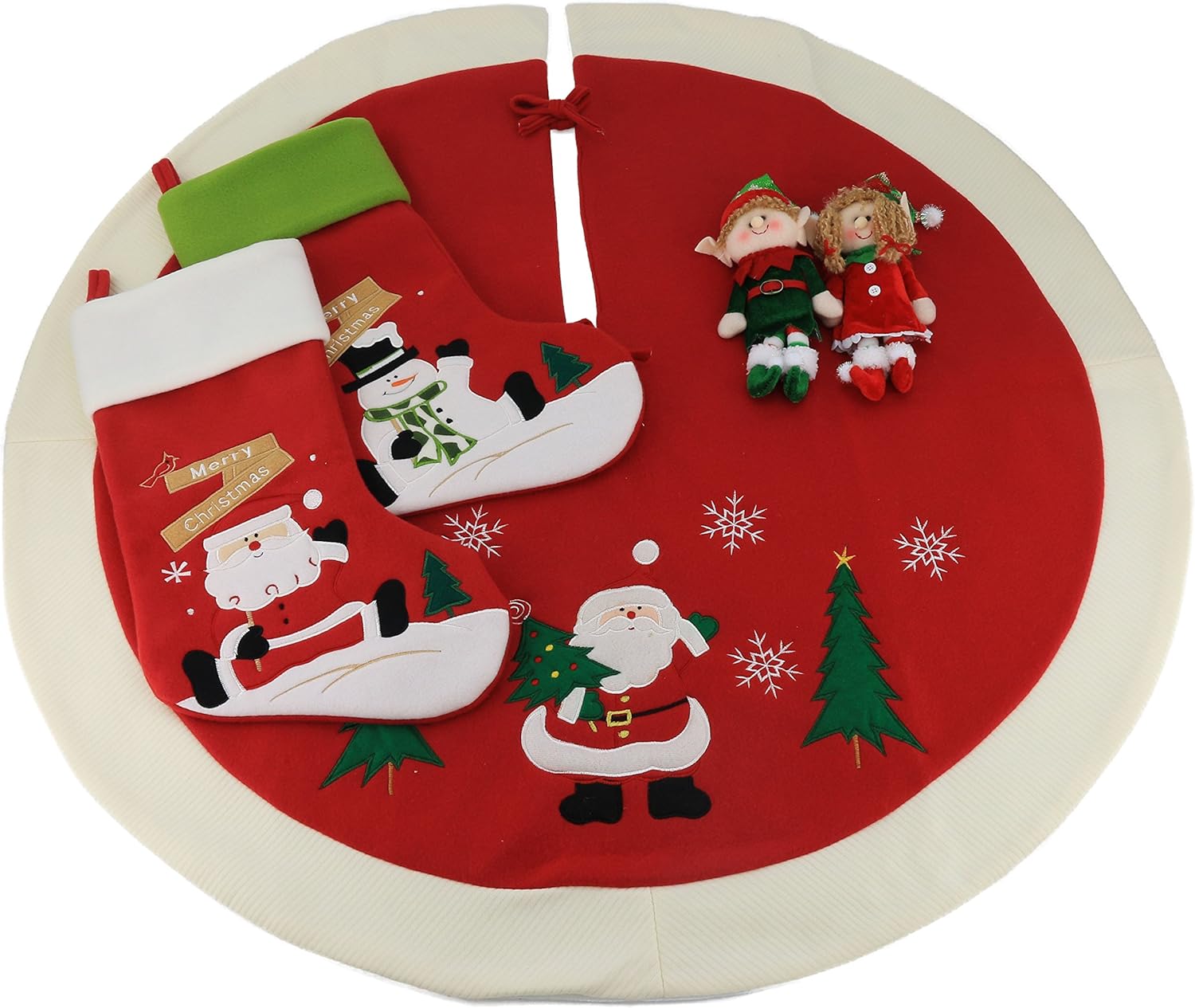 WEWILL Classic Christmas Stockings Set of 2 Elk, Snowman Xmas Character 17 inch Christmas Decorations Gift for Family Kids (Style 4)